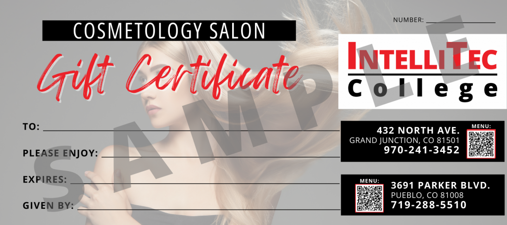 Gift Certificate Intellitec Salon Sample